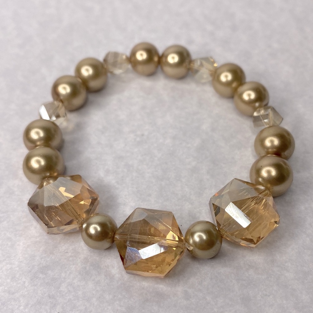 Faceted glass champagne pearls beaded bracelet